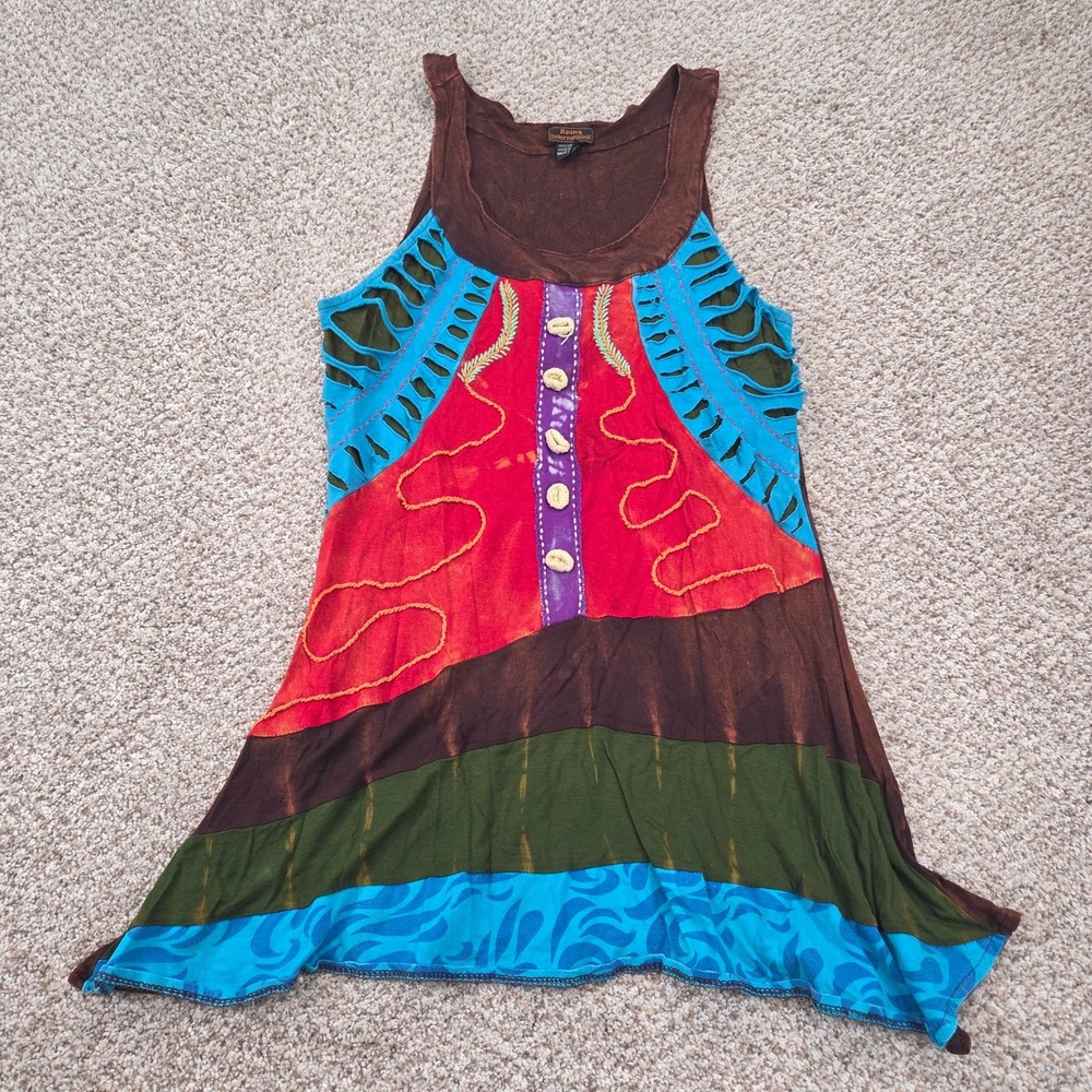 Rising International Mini Dress Size Medium Boho Funky Hippie Earthy Summer Rave